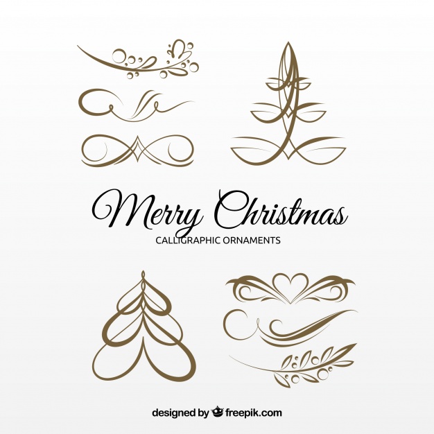 Several Christmas Golden Calligraphic Ornaments