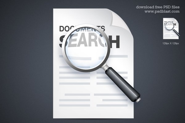Documents Search Icon, Vector Shape PSD