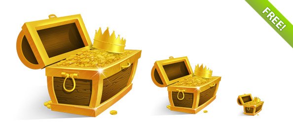 Treasure Chest with Golden Coins and Crown