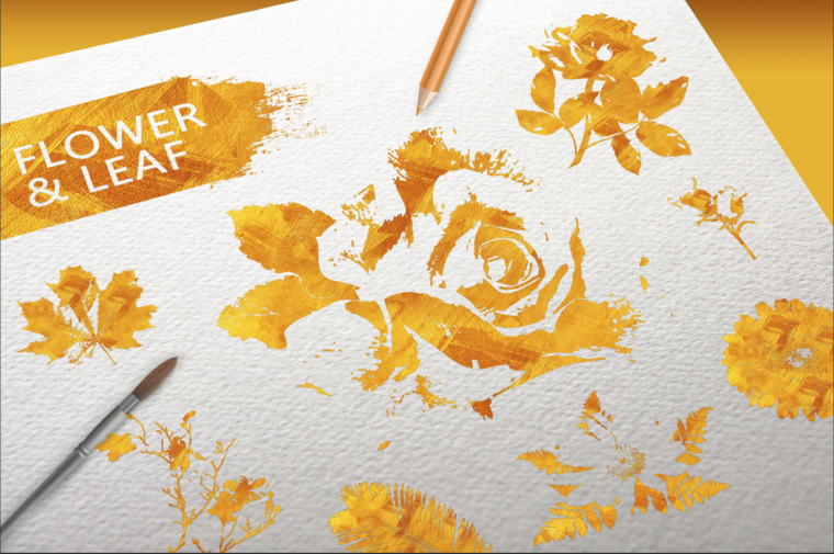 FLOWER AND LEAF GOLD TEXTURE ELEMENTS