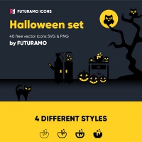 Spooky Halloween: 40 Icons, 4 Styles