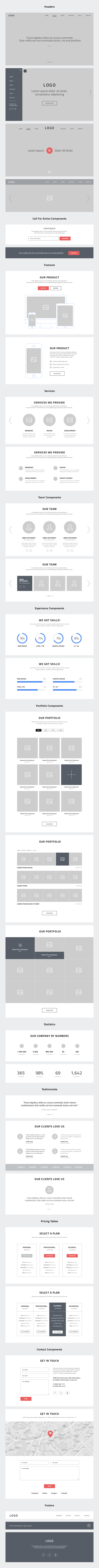 One Page Website Wireframes