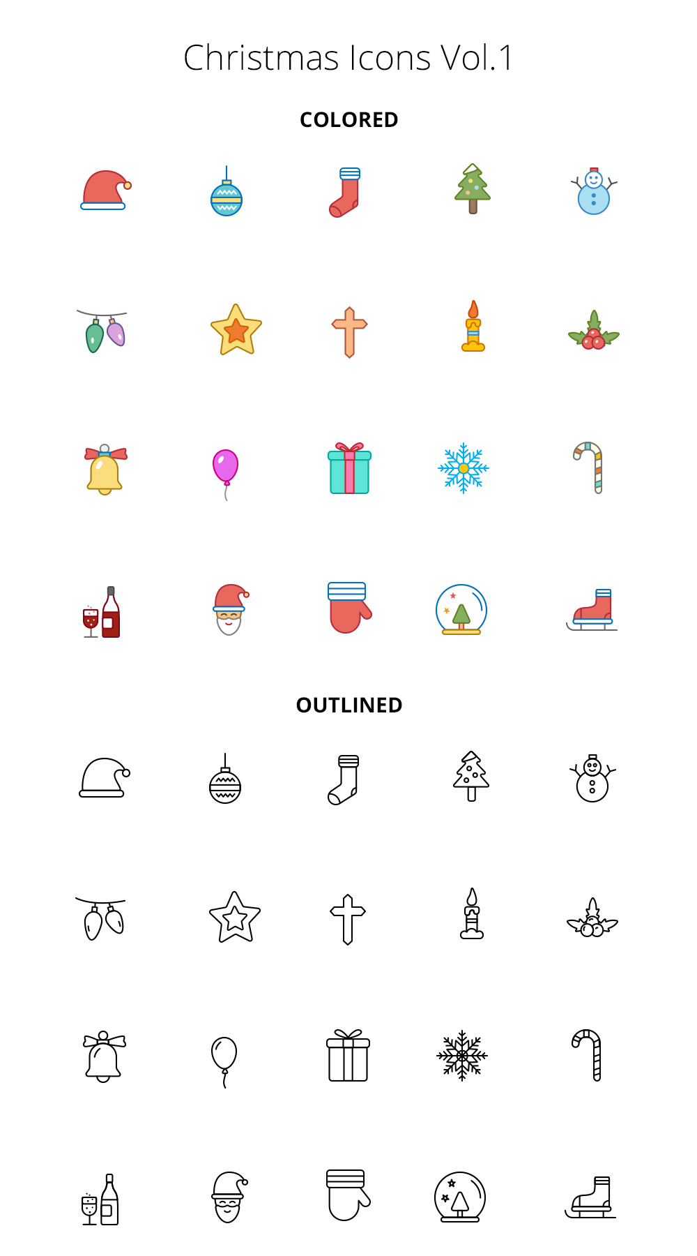 Christmas Color And Outline Icons Vol.1
