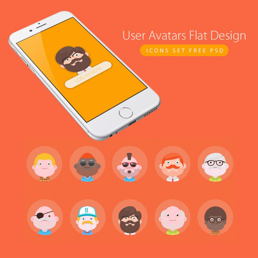 User Avatars Flat Design Icons Set Vector PSD
