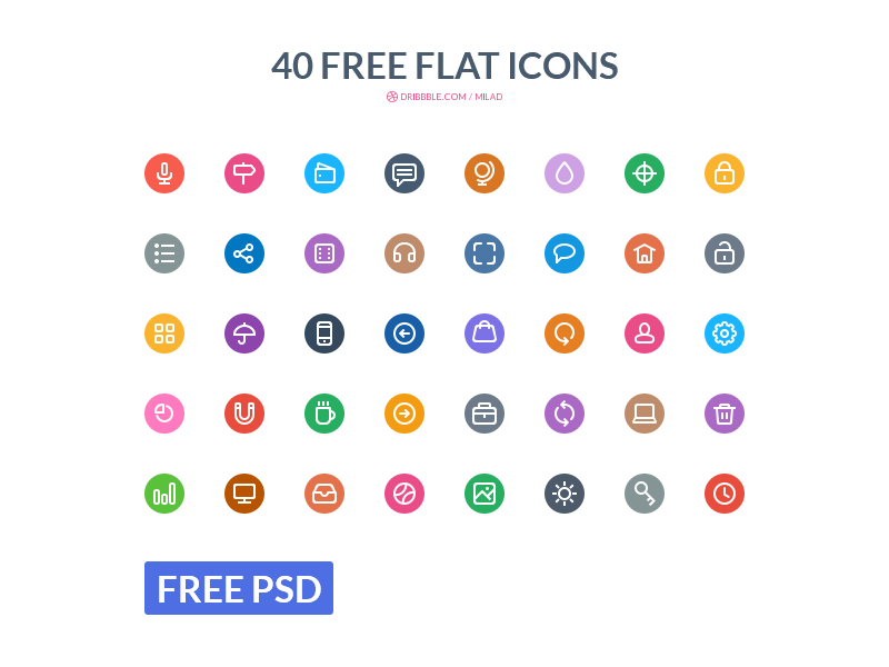 High Quality Colorful Flat Icons PSD