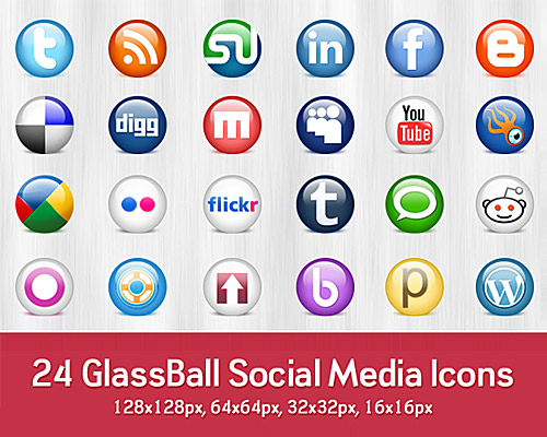 Glossy Social Media Icons Free PSD