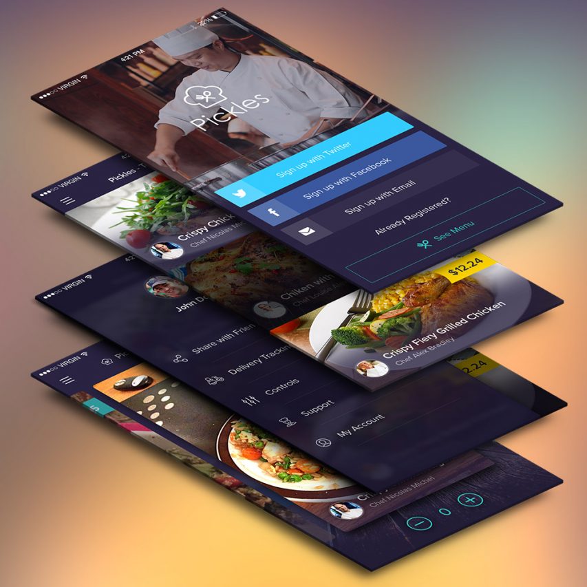 Restaurant Mobile App UI Screens Free PSD