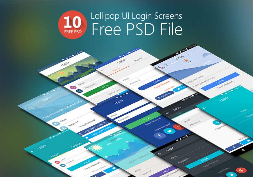 Lollipop UI Login Screens Free PSD
