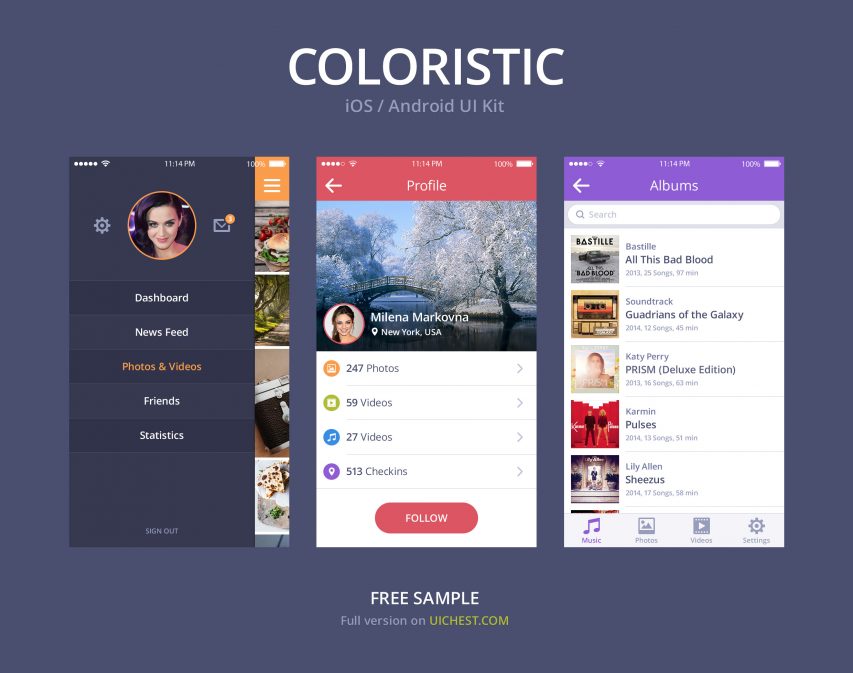 Simple Colorful iOS Android UI Kit PSD