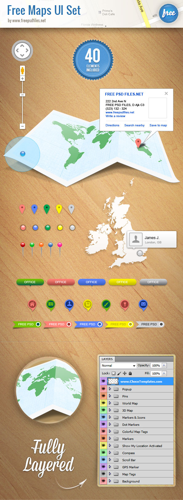 Maps UI Elements Pins and Tabs PSD Set