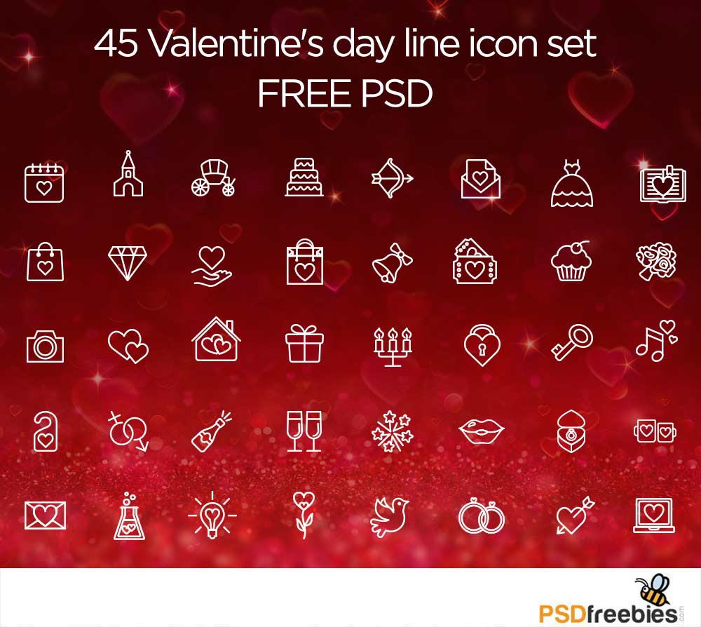 40+ Valentine Day Line Icon Set Free