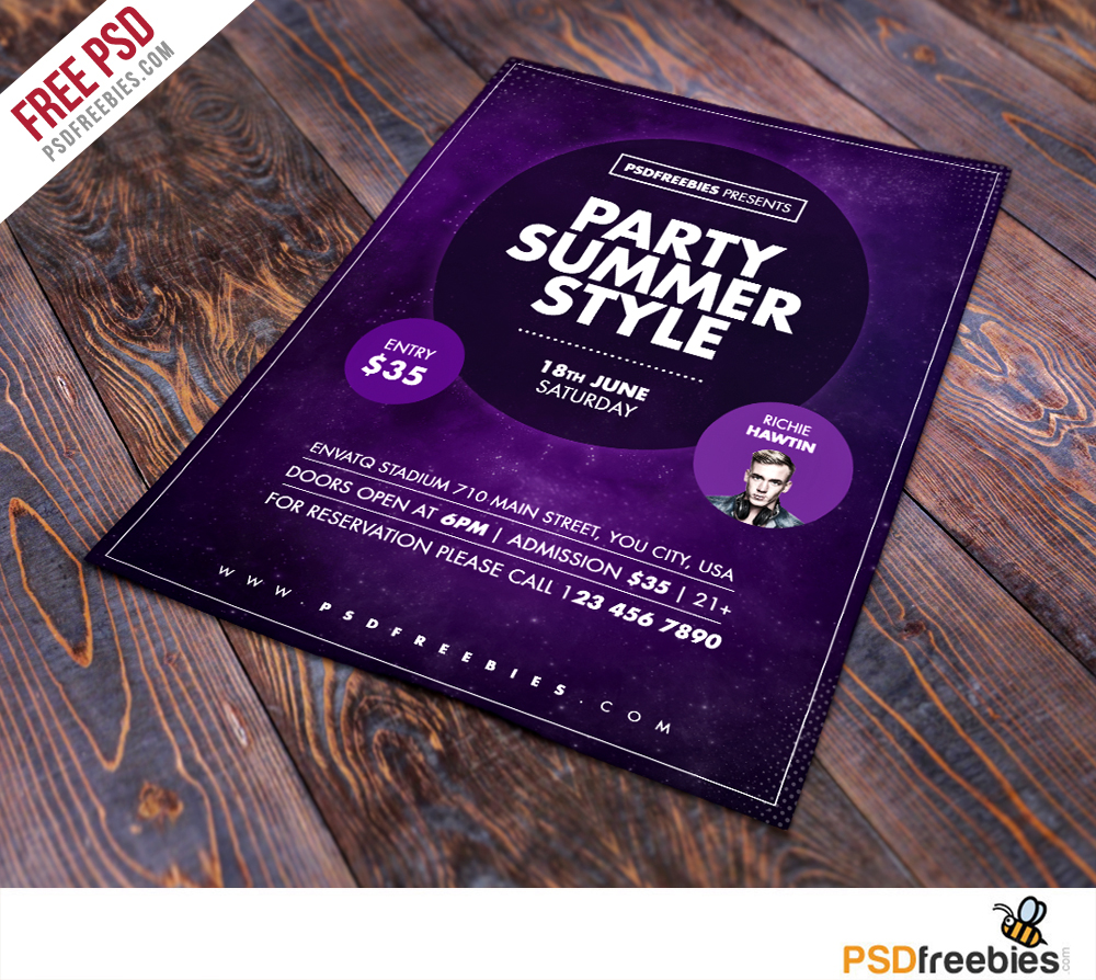 Summer Party Flyer Free PSD Template