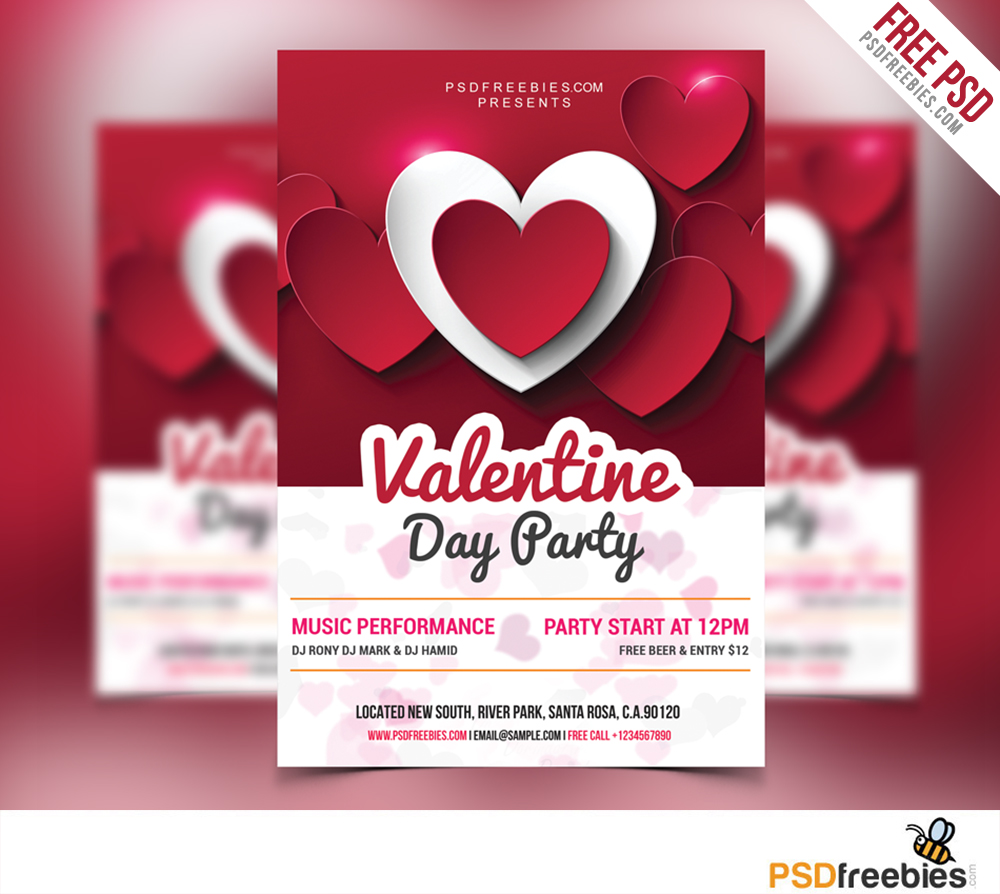 Valentine Day Party Flyer Free PSD