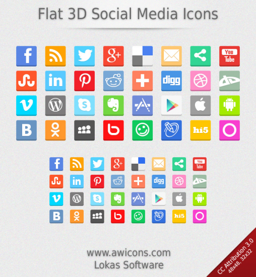 Flat 3D Social Media Icons