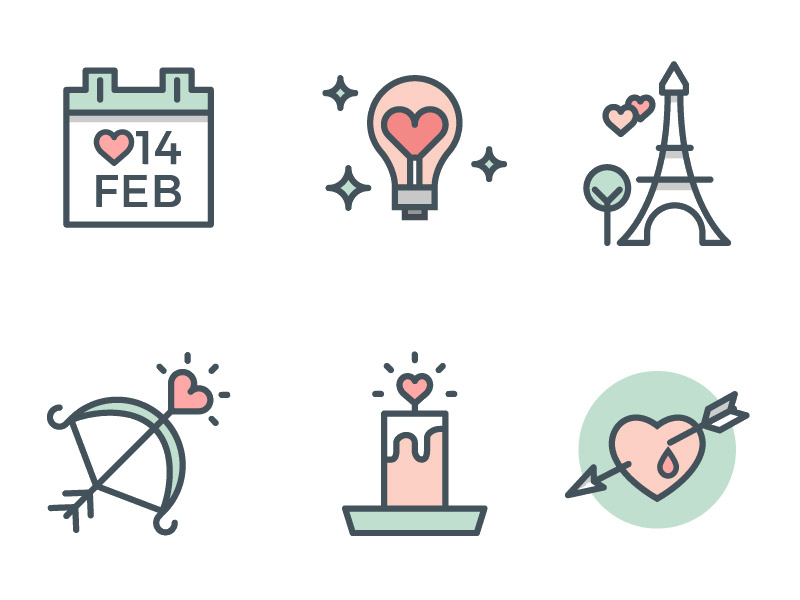 Valentine’s Day Flat Line Icons