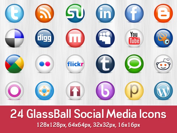 24 Glossy Social Media Icons