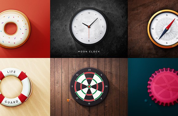 6 Realistic Round Icons PSD