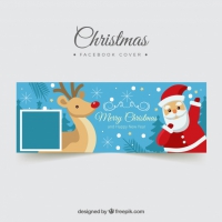Facebook Cover With Santa Claus And A Reindeer