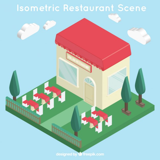 Isometric Restaurant With Grass And Trees