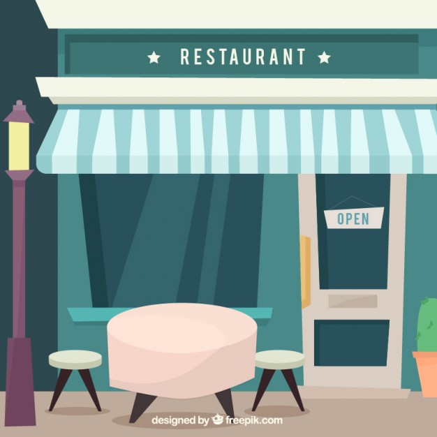 Restaurant Facade With Table In Flat Design 
