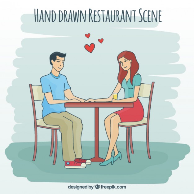 Hand Drawn Love Scene In A Restaurant