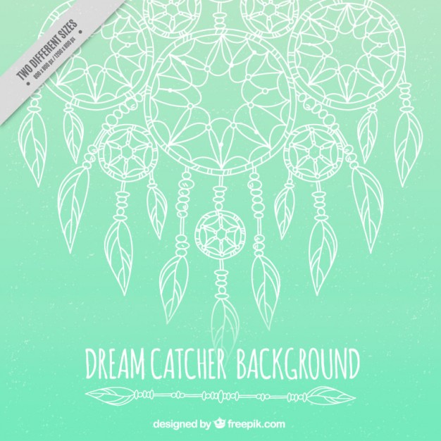 Green Background With Hand Drawn Dream Catchers