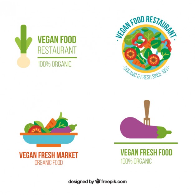 Logotypes Of vegan Food In Flat Design