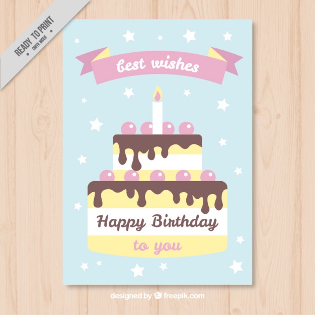 Birthday Cake Card In Pastel Colors
