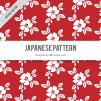 Hand Drawn Cute Japanese Flowers Red Pattern