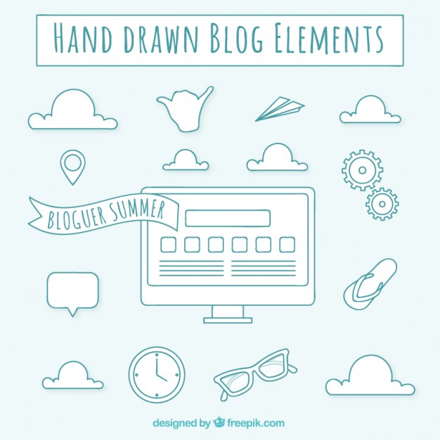Hand Drawn Blog Elements In Blue Color