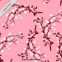 Hand Drawn Pink Background Of Cherry Blossom