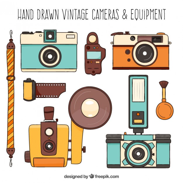 Selection Of Vintage Hand Drawn Cameras