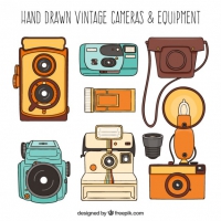 Hand Drawn Retro Cameras And Equipment 