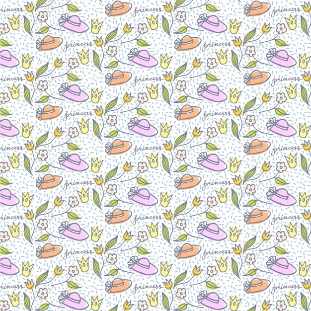 Cute Hand Drawn Hats And Flowers Pattern