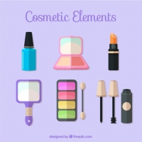 Set Of Cosmetic Elements In Flat Sesign