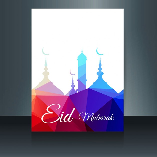 Colorful Eid Mubarak Flyer In Polygonal Style 