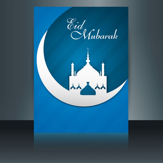 Blue Color Eid Mubarak Flyer With A Mosque