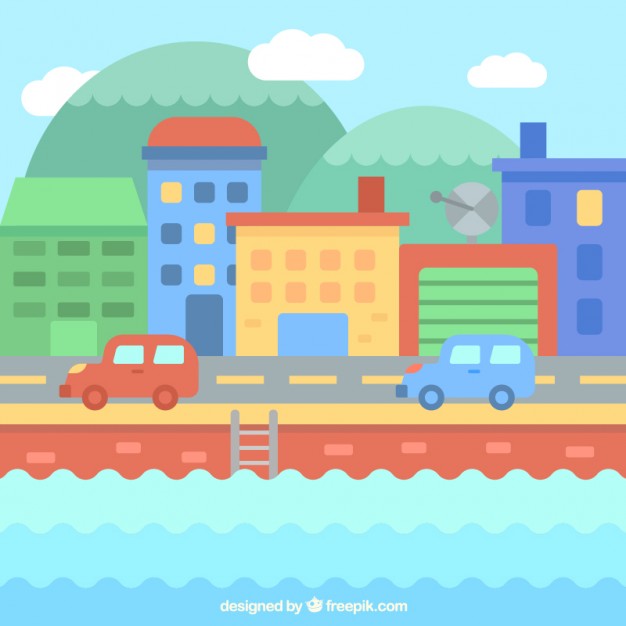 Colored City Background With Cars