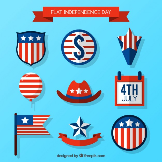 Collection Of Flat American Element For Independence Day