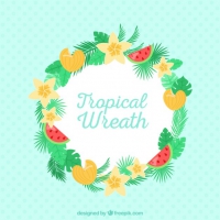 Cute Wreath With Topical Flowers And Fruits