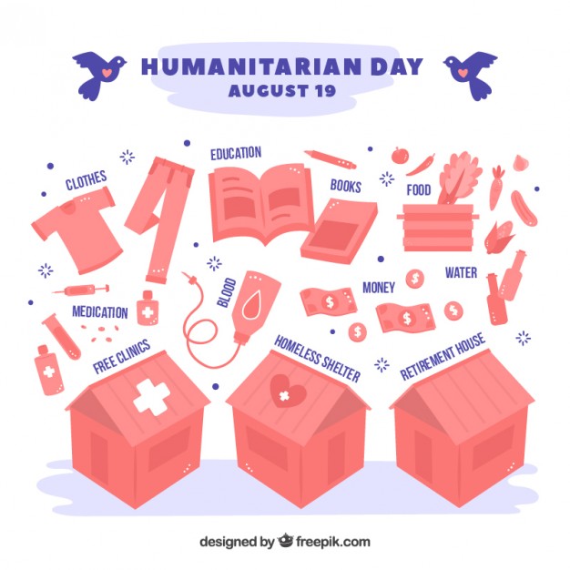 Humanitarian Day Background With Items To Donate