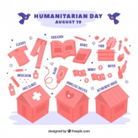 Humanitarian Day Background With Items To Donate