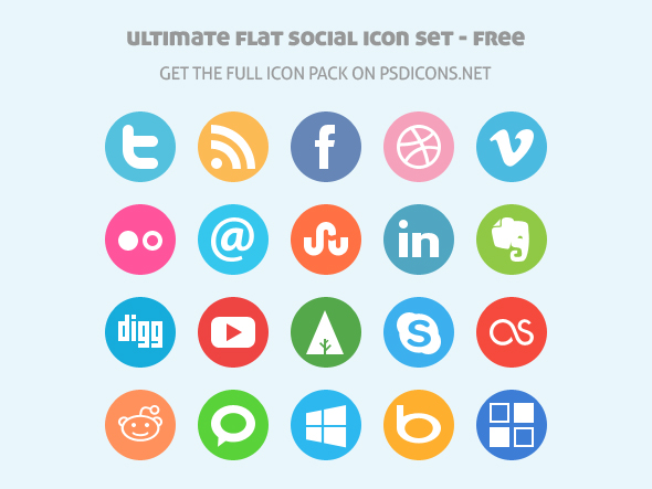 Ultimate Flat Social Icon Set - Free Version