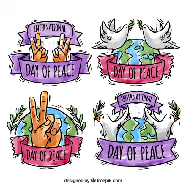 Set Of Watercolor Peace Day Badges