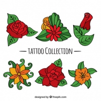 Set Of Hand Drawn Floral Tattoos