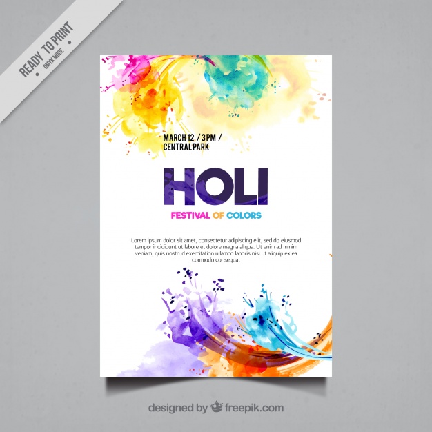 Colored Watercolor Stains Holi Flyer