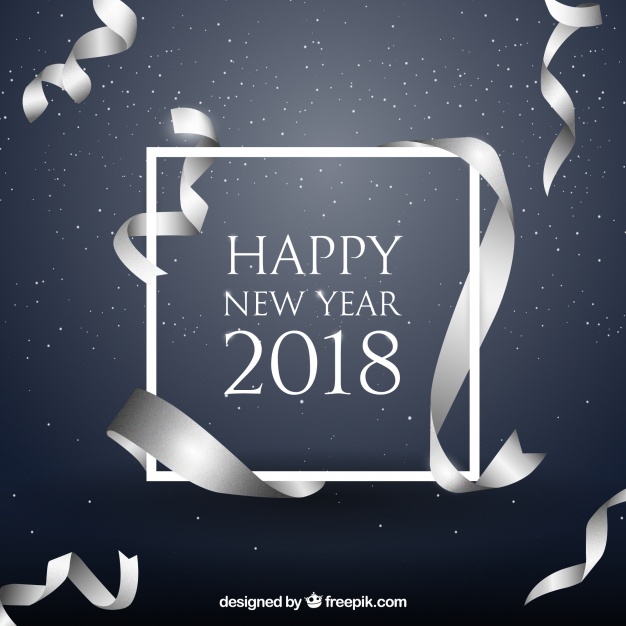 New Year Background With Realistic Silver Ribbon 