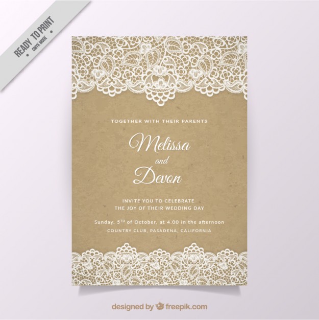 Vintage Wedding Invitation With Lace