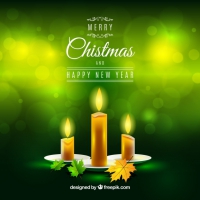 Green Christmas Background With Realistic Candles