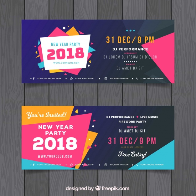 Set Of Colourful New Year Party Banners